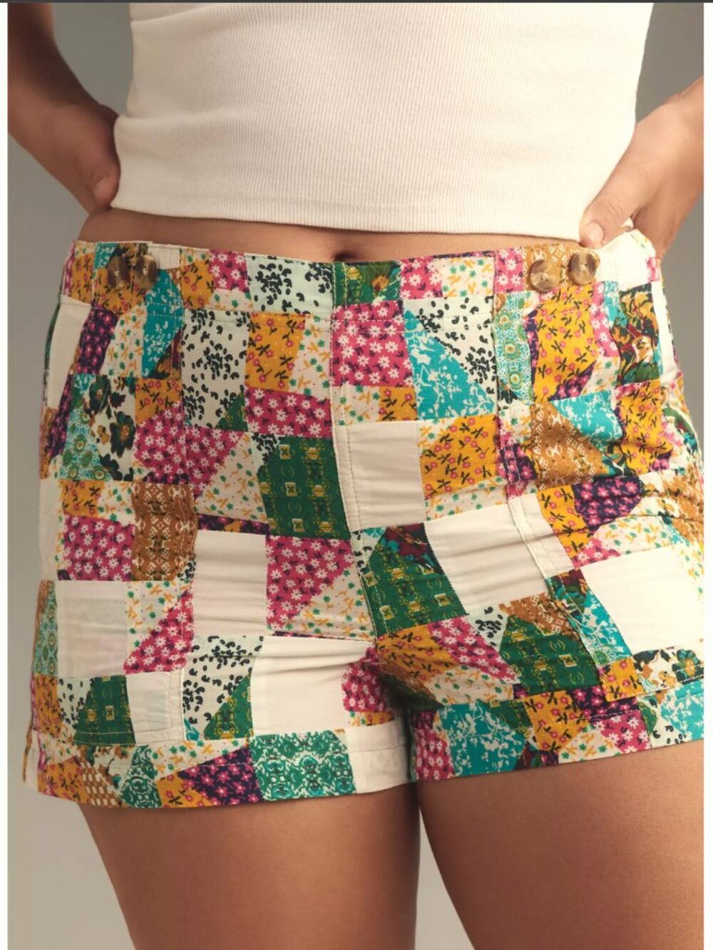 Anthroplogie Pilcro The Kit High-Rise Utility Shorts Patchwork Edition sz 29 NWT